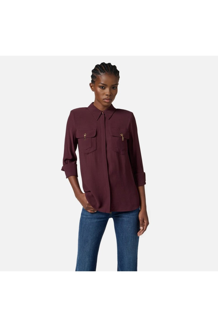 Elisabetta Franchi Merlot Key-Charm Flap Pocket Viscose Shirt