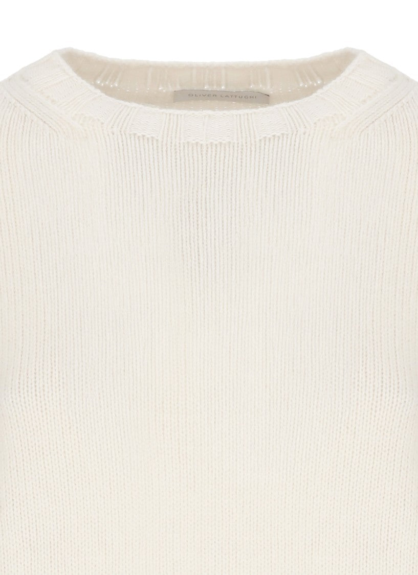 Oliver Lattughi Ivory Cashmere Crew Neck Sweater