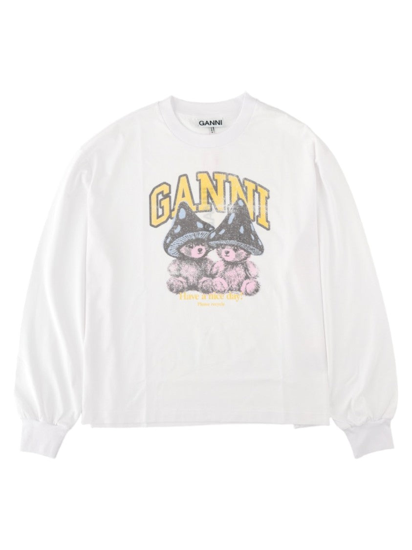 Ganni White Playful Cat Graphic Cotton Sweatshirt