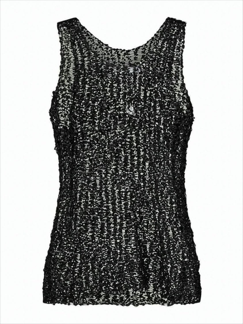 Maison Margiela Textured Sleeveless Top With Floral Lace Detail