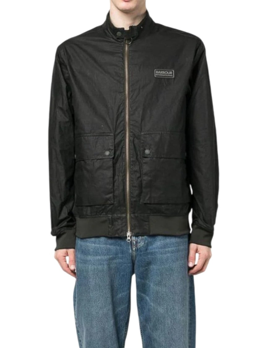 Barbour High-Collar Black Jacket With Front Zipper