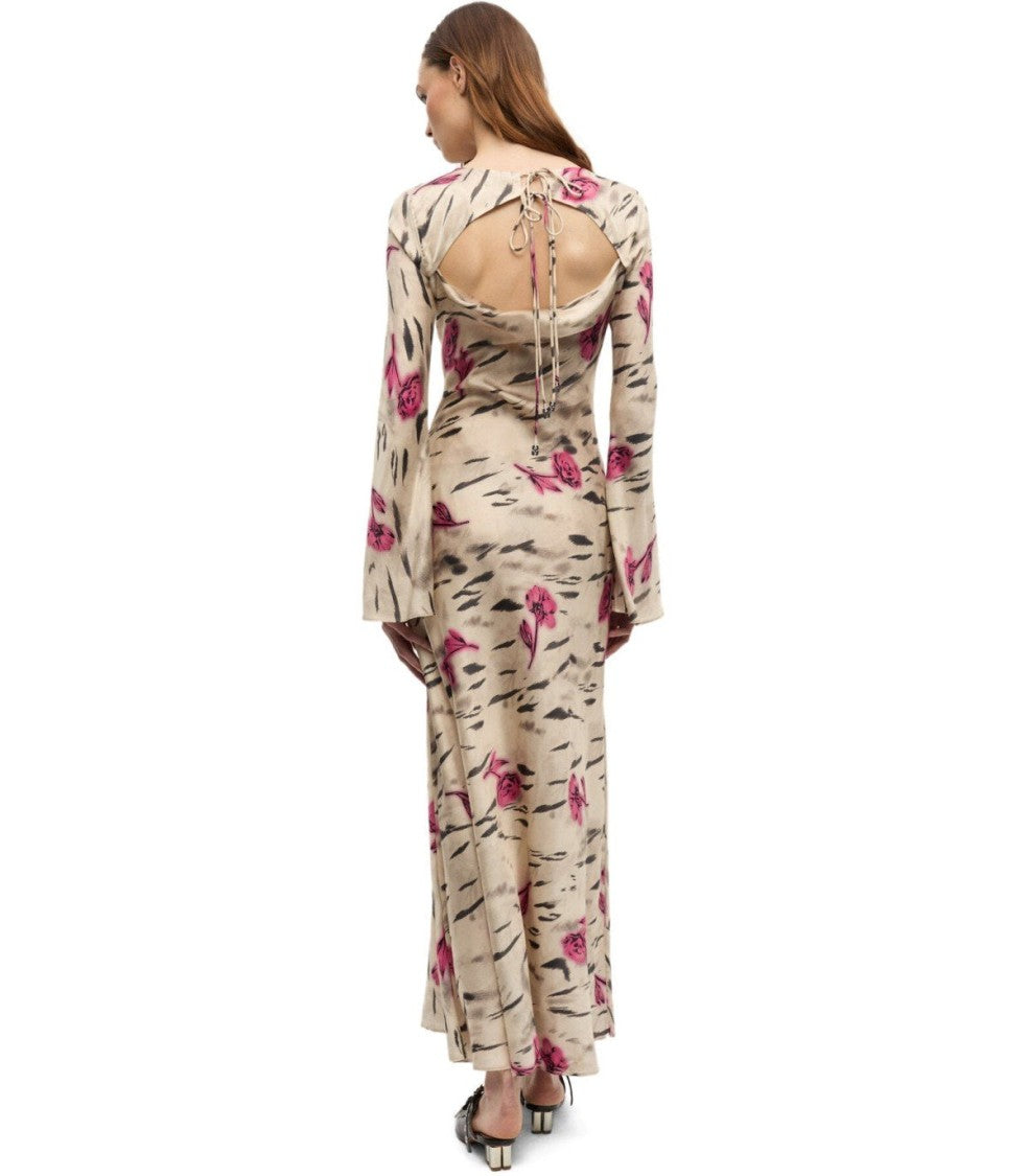 Ganni Ivory Long Satin Dress