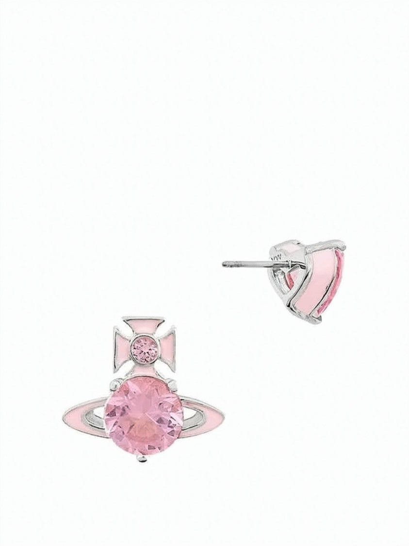 Vivienne Westwood Asymmetrical Pink Enamel And Crystal Earrings
