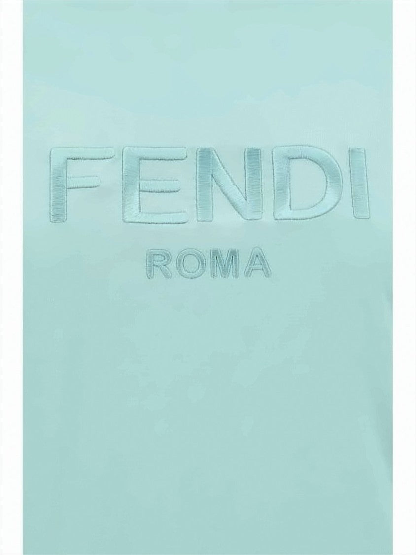 Fendi Light Blue Cotton T-Shirt With Embroidered Logo Detail