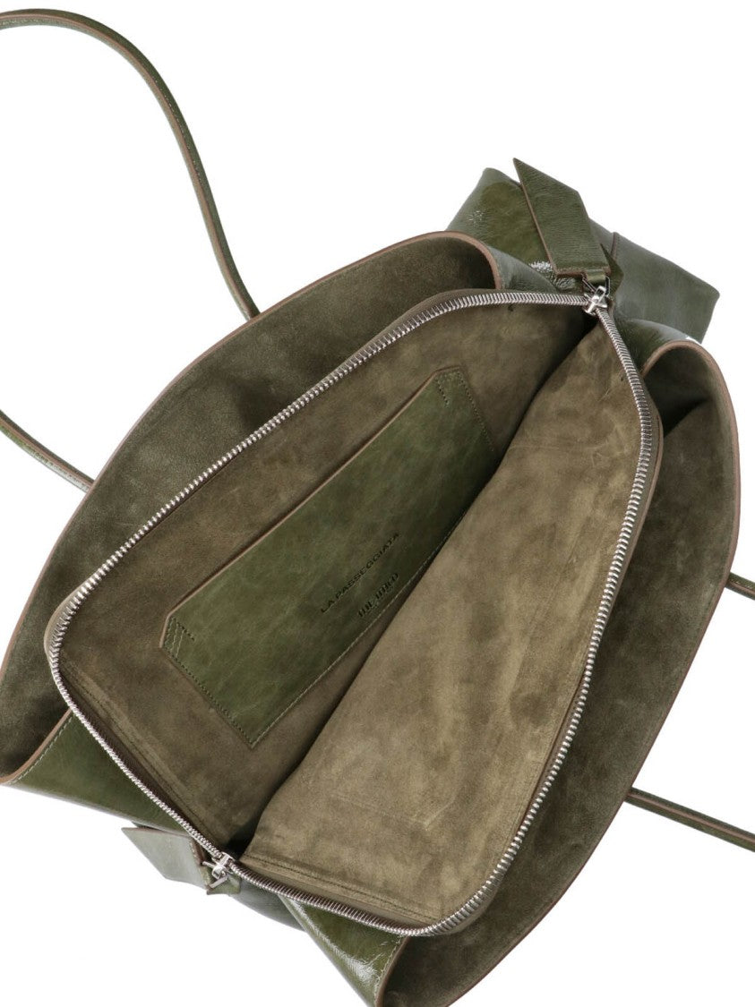 The Attico Glossy Olive Green Handbag With Structured Silhouette