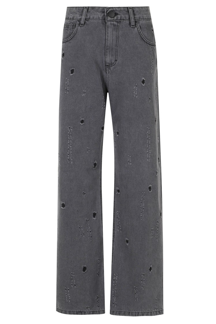Federica Tosi Gray Wide-Leg Ripped Cotton Jeans