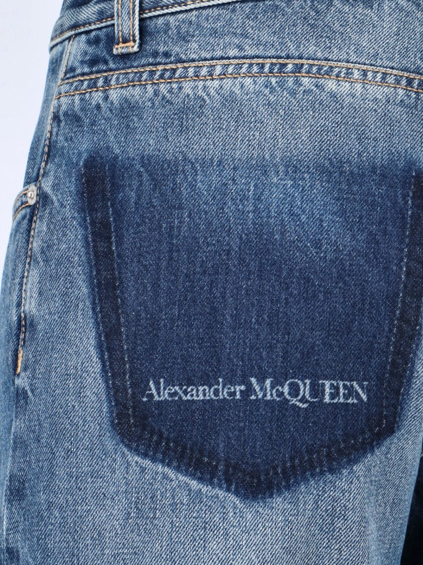 Alexander Mcqueen Straight Jeans In Blue Denim Worn Wash