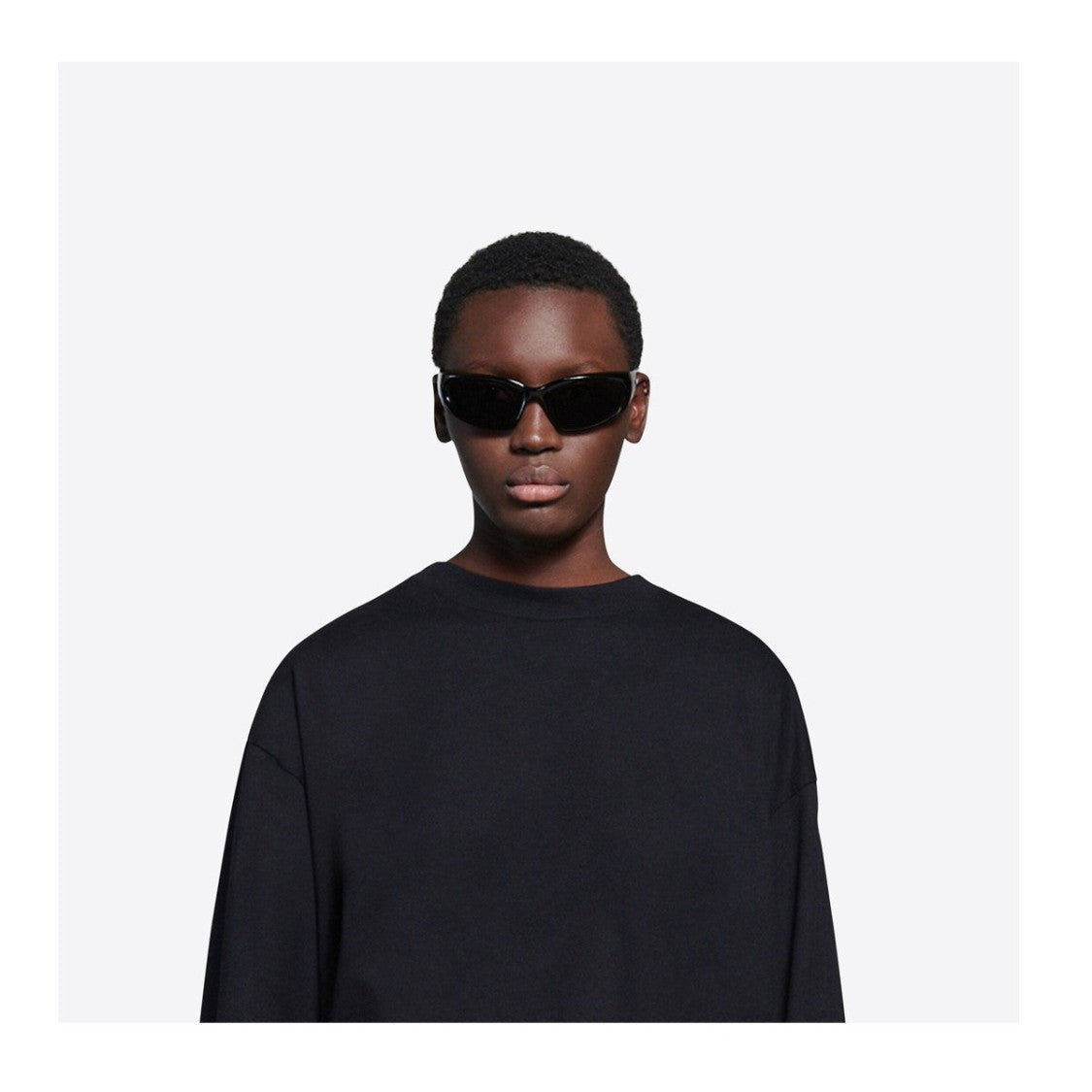 Balenciaga Black Swift Oval Celluloid Rectangular Sunglasses
