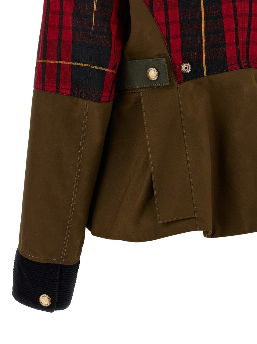 Mcqueen Patchwork Waxed Cotton Jacket With Tartan Panels