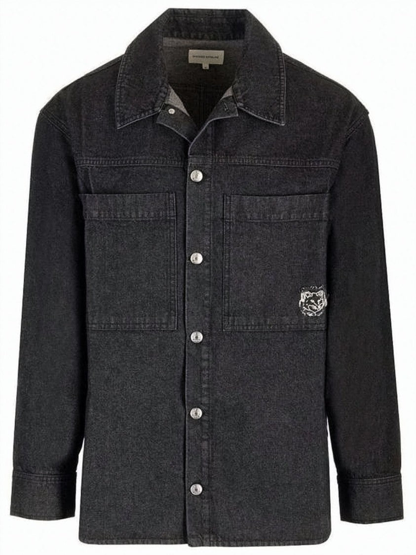 Maison Kitsuné Washed Black Denim-Inspired Long-Sleeve Shirt With Structured Collar