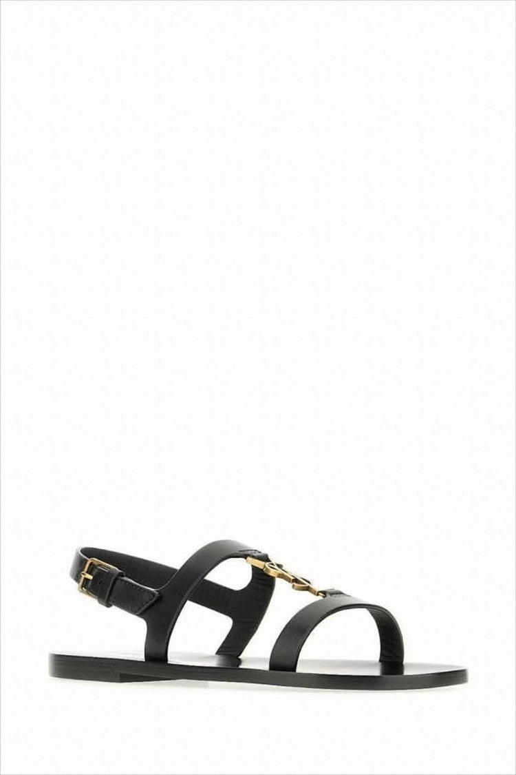 Saint Laurent Flat Lambskin Sandals With Gold-Tone Metal Detail
