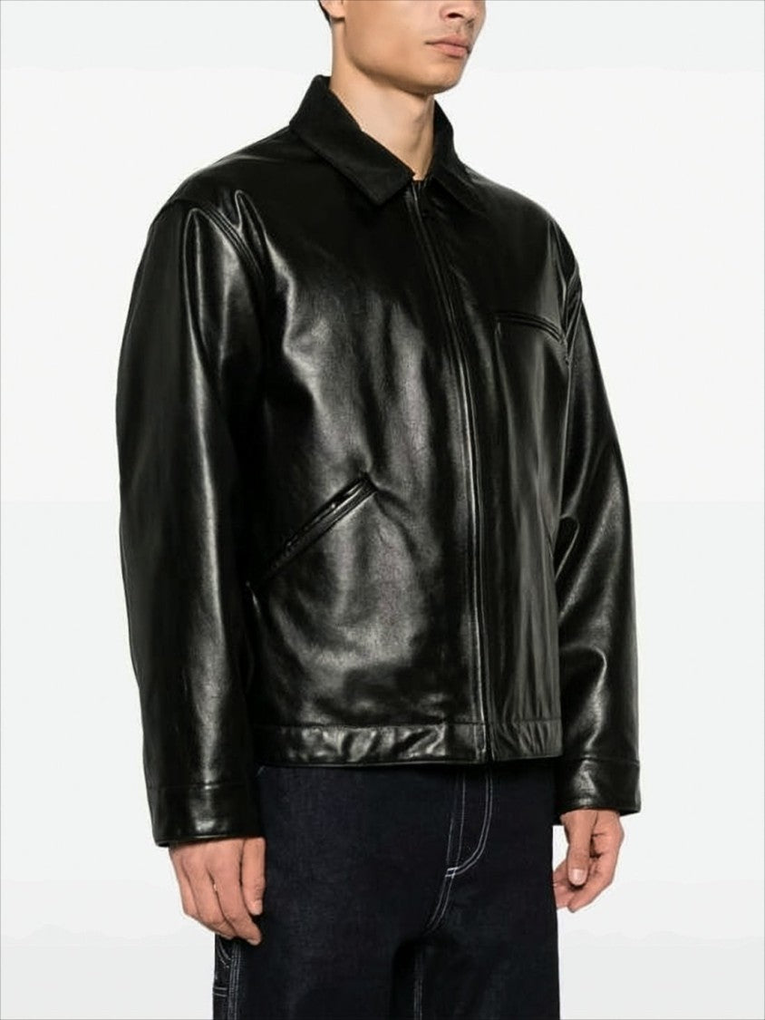 Junya Watanabe Structured Black Leather Jacket With Zippered Pockets
