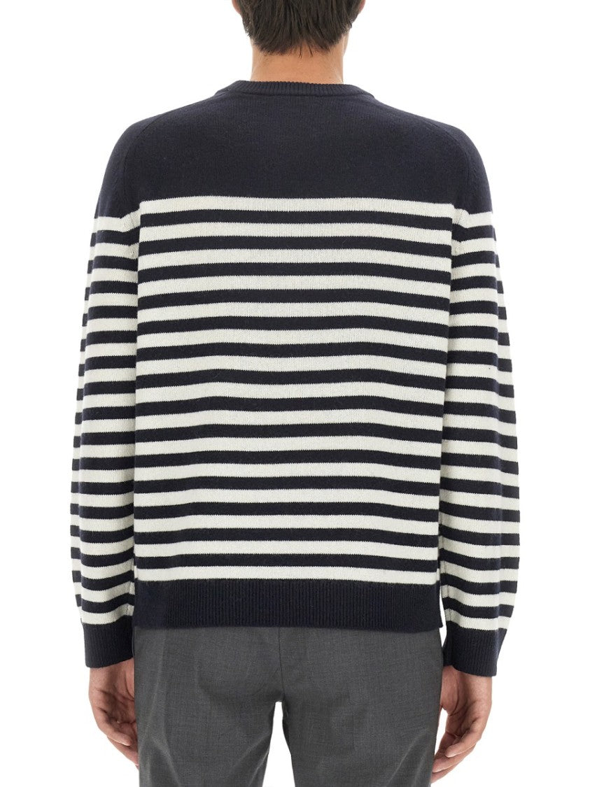 Theory Relaxed Fit Striped Wool-Cashmere Crew Neck Sweater