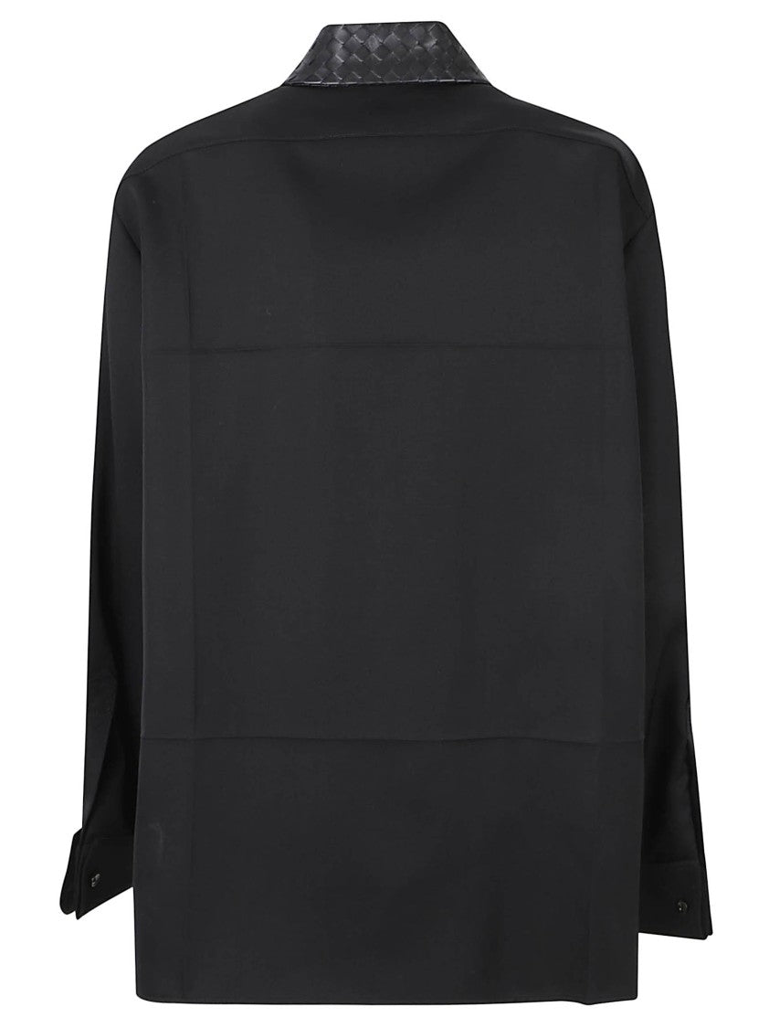 Bottega Veneta Woven Leather Collar Structured Shirt