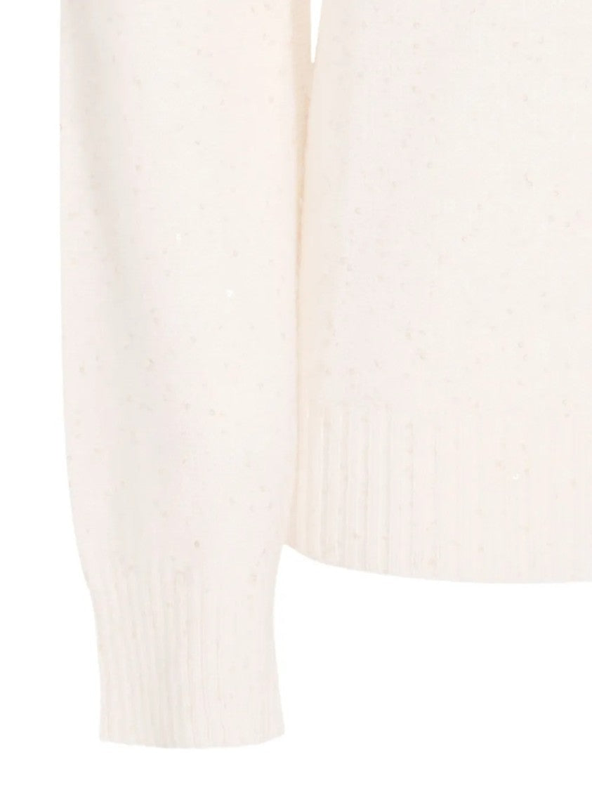 Fabiana Filippi Speckled Cream Turtleneck Sweater With Ribbed Details