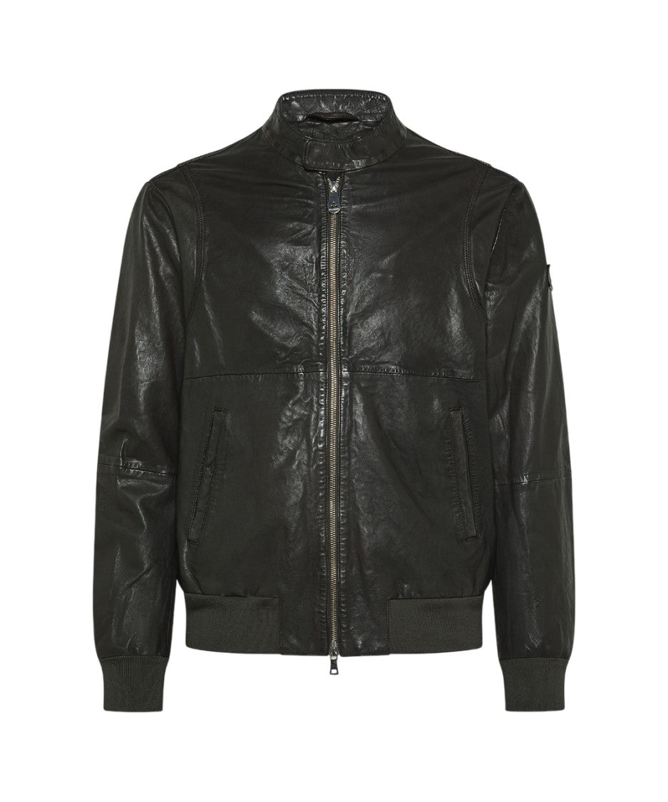 Peuterey Stylish Grey Biker Leather Jacket