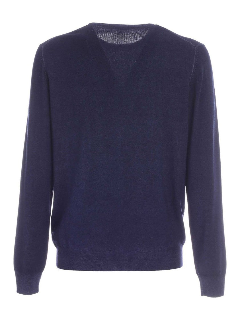 Paolo Fiorillo Capri Long Sleeve Crew Neck Sweater In Deep Blue Virgin Wool