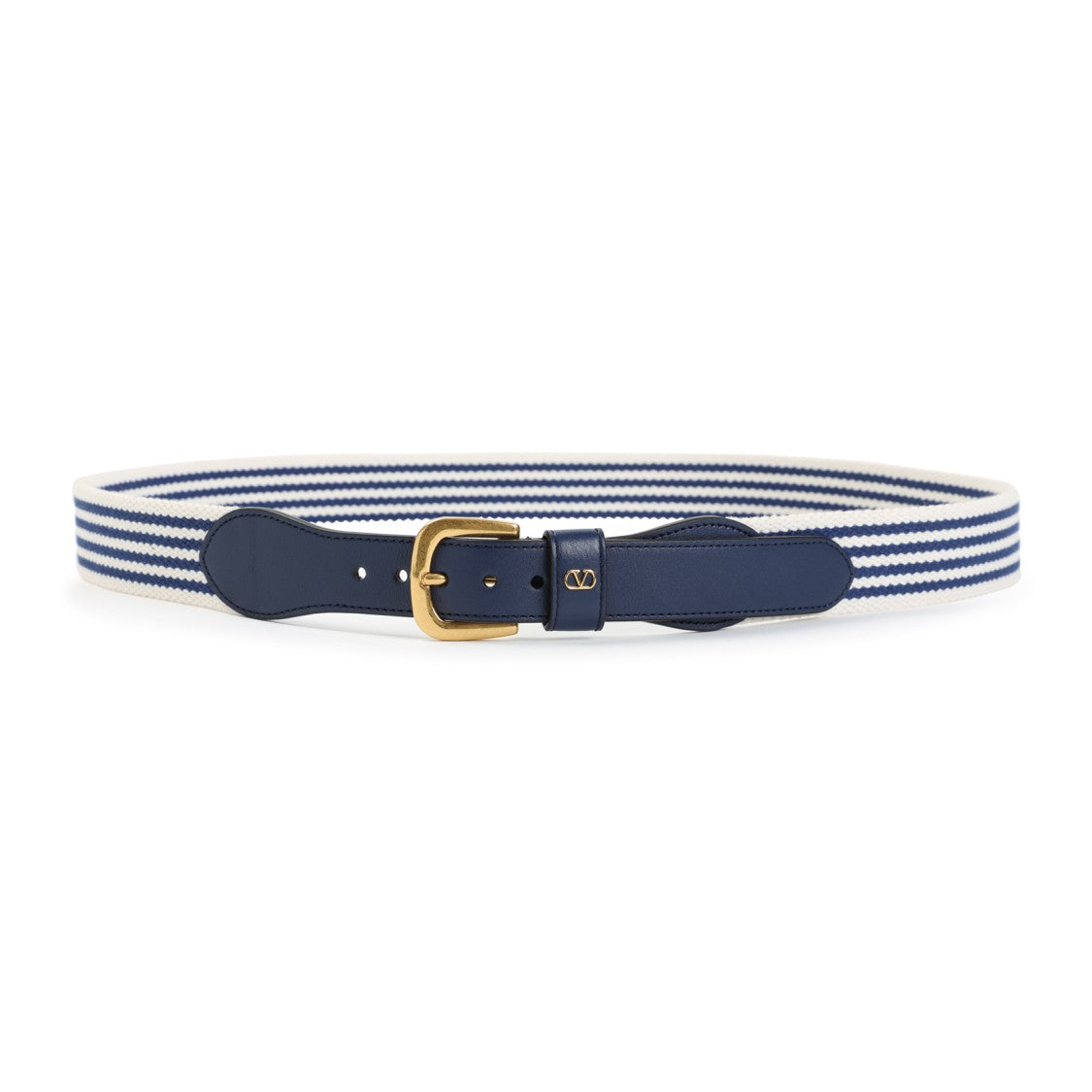 Valentino Striped Cotton Belt With Leather Buckle