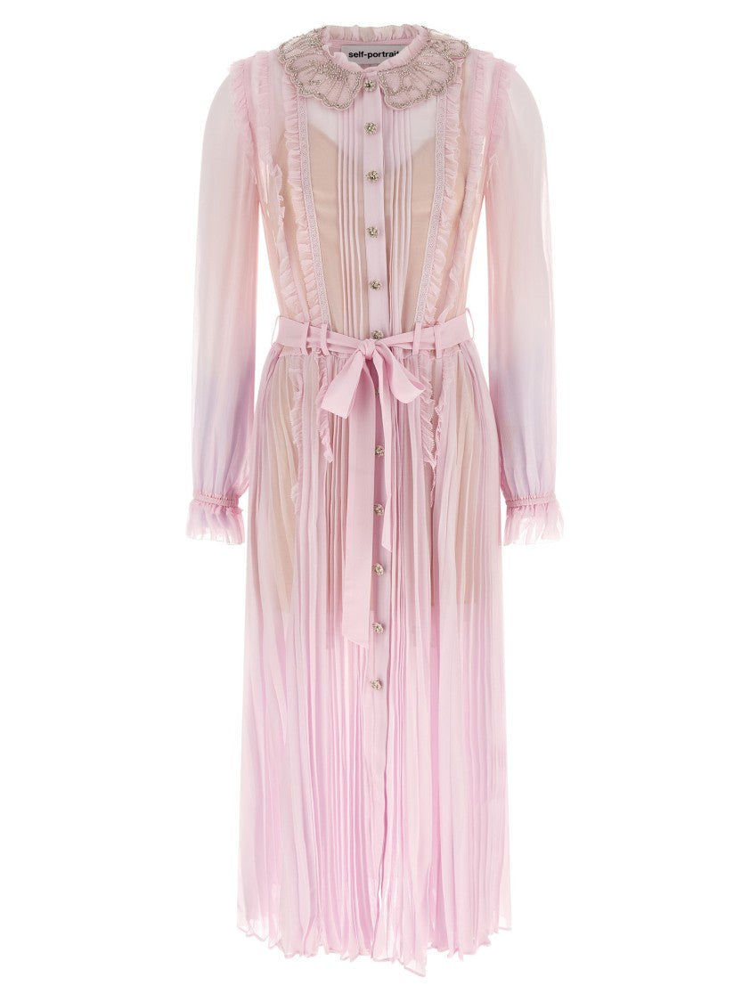 Self-Portrait 'Pink Pleated Georgette Midi' Dresses