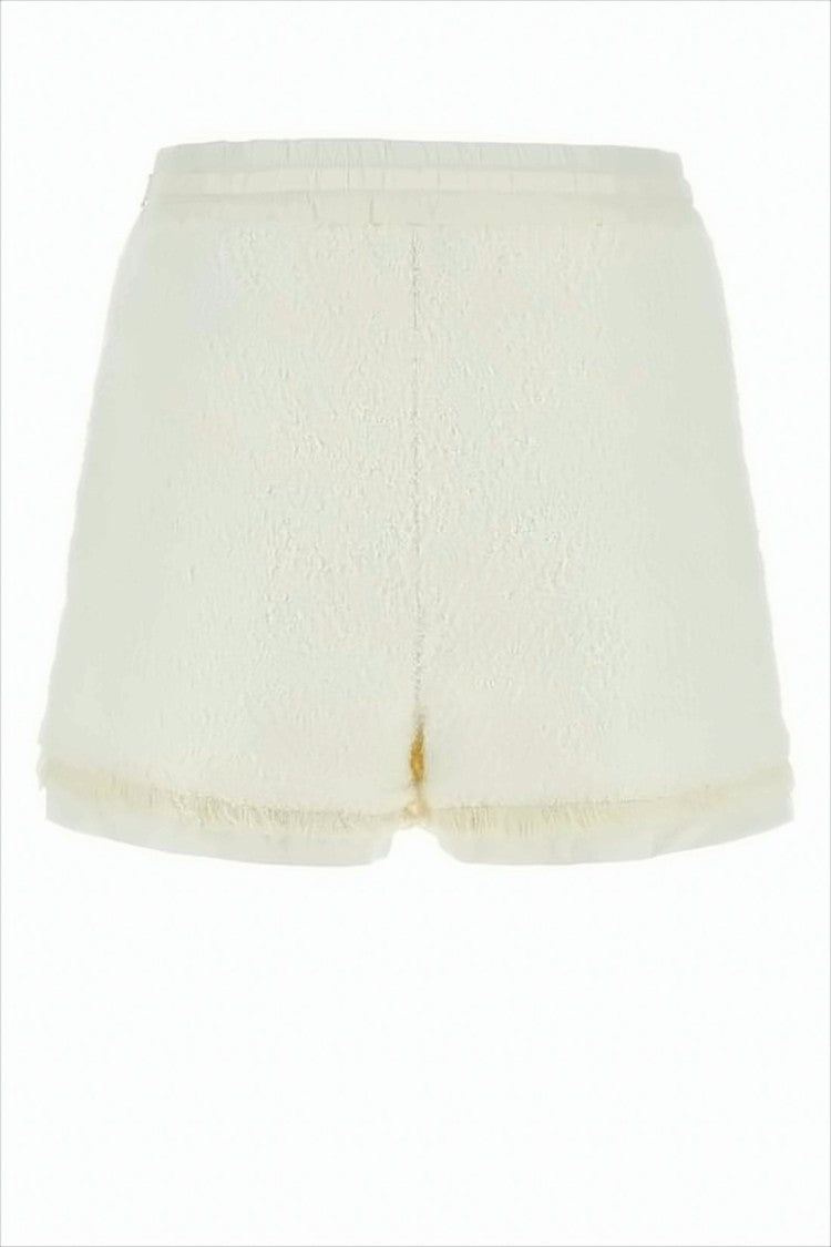Moncler Textured Neutrals Shorts With Fringe Hem Detail