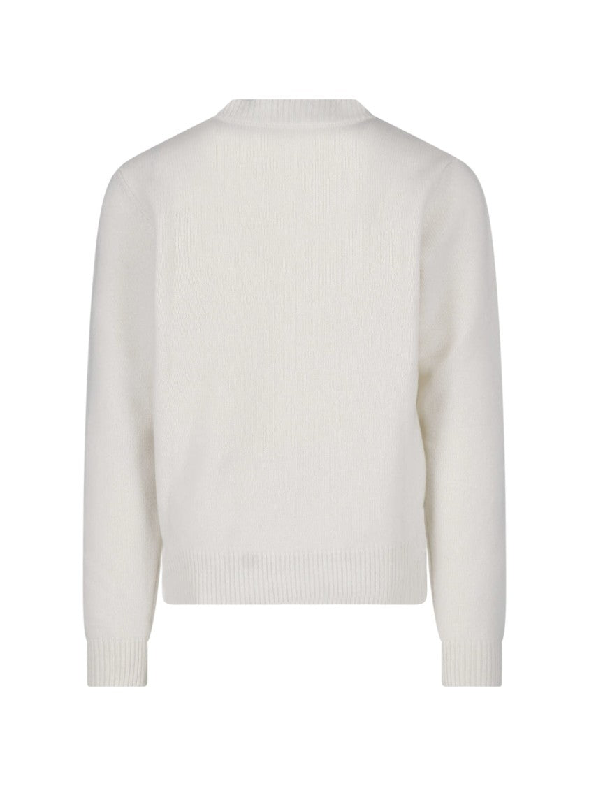 A.P.C. White Wool Ribbed Crewneck Sweater