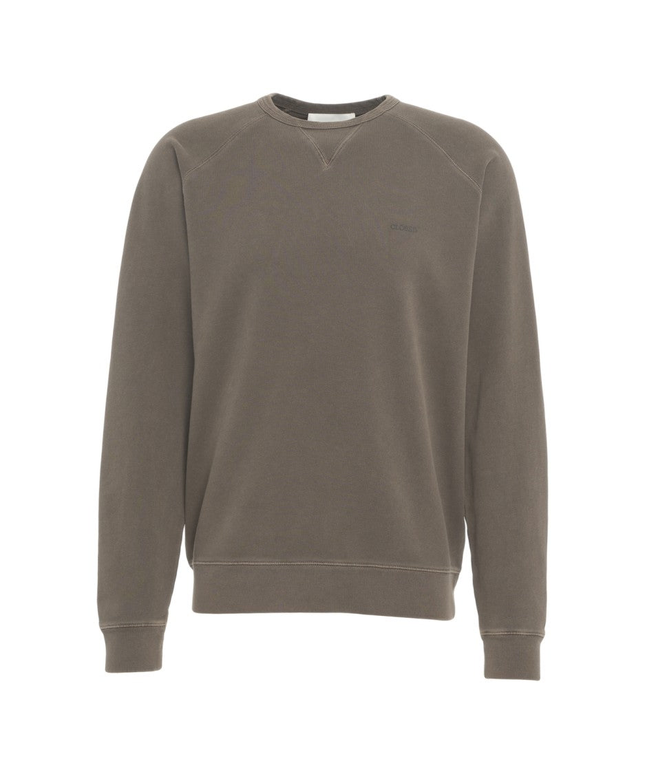 Closed Minimalist Brown Sweatshirt With Crew Neck And Raglan Sleeves