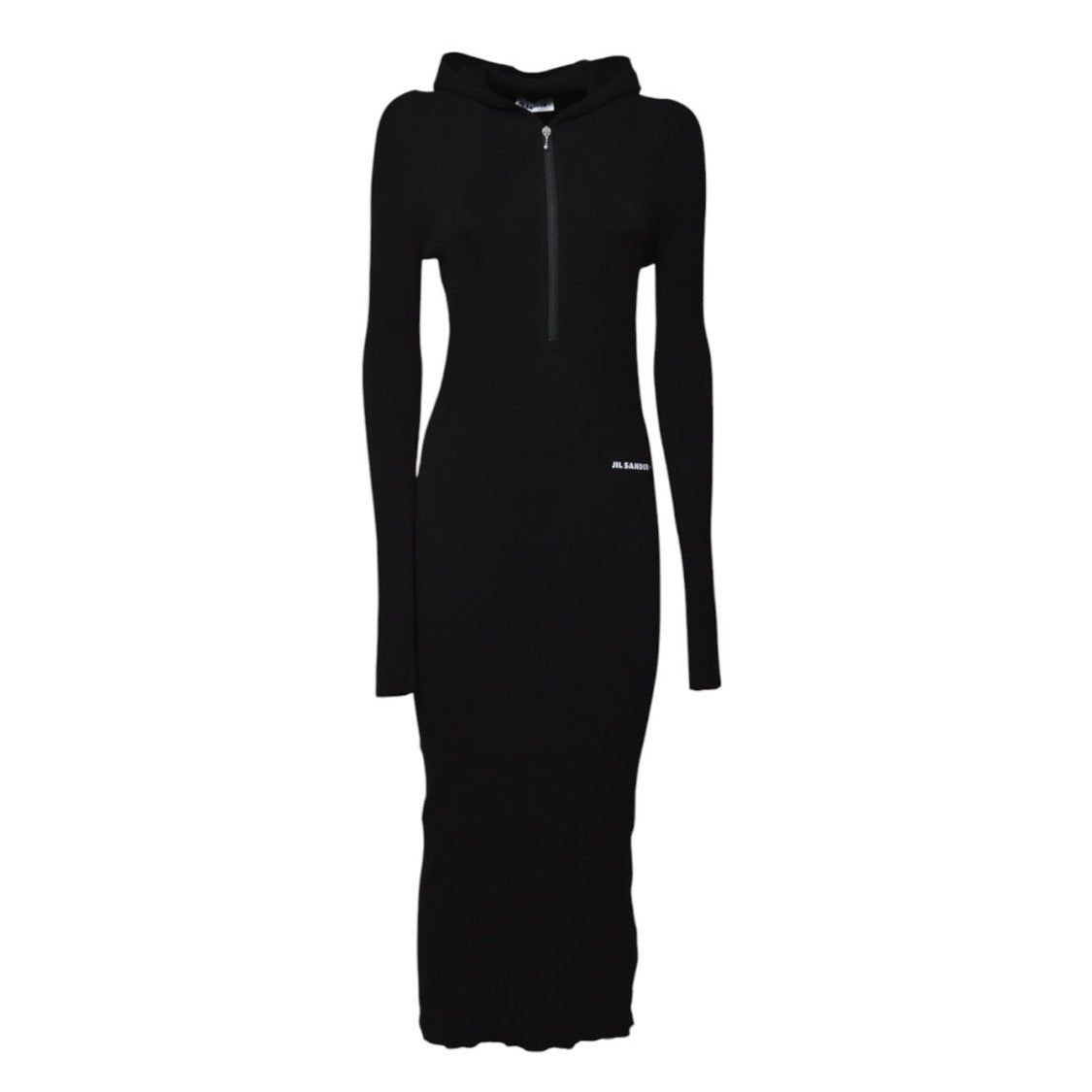 Jil Sander Black Cotton Long Dress With Hood