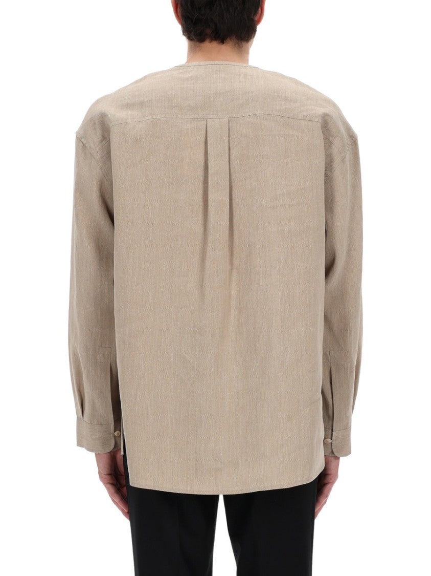 Jacquemus Neutral Pastro Loose Fitting Linen-Blend Shirt