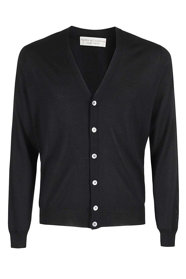 Filippo De Laurentiis Fitted Black Merino Wool Cardigan