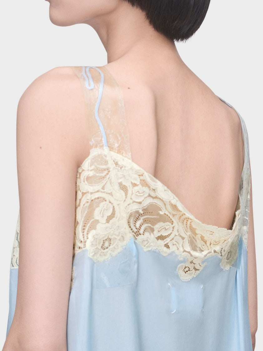 Maison Margiela Light Blue Sheer Lace Cupro Mini Dress