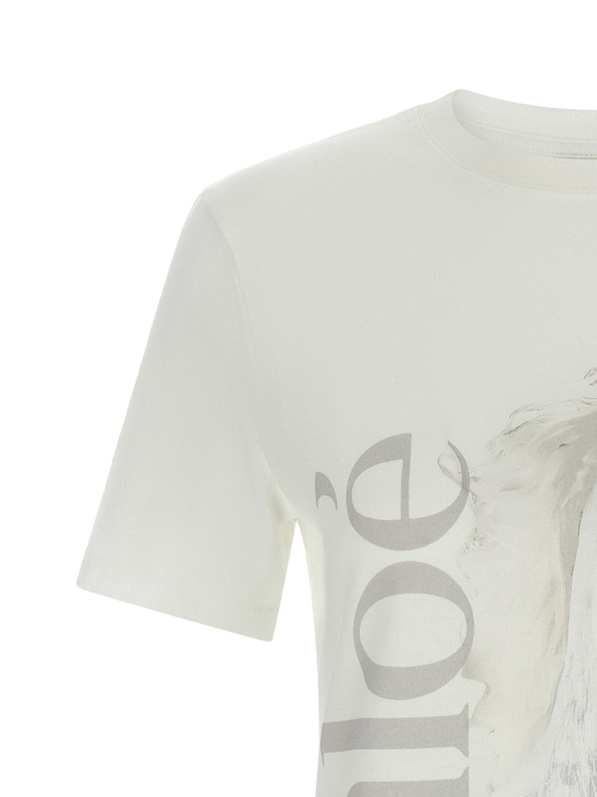 Chloé Organic Cotton T-Shirt With Faded Horse Print
