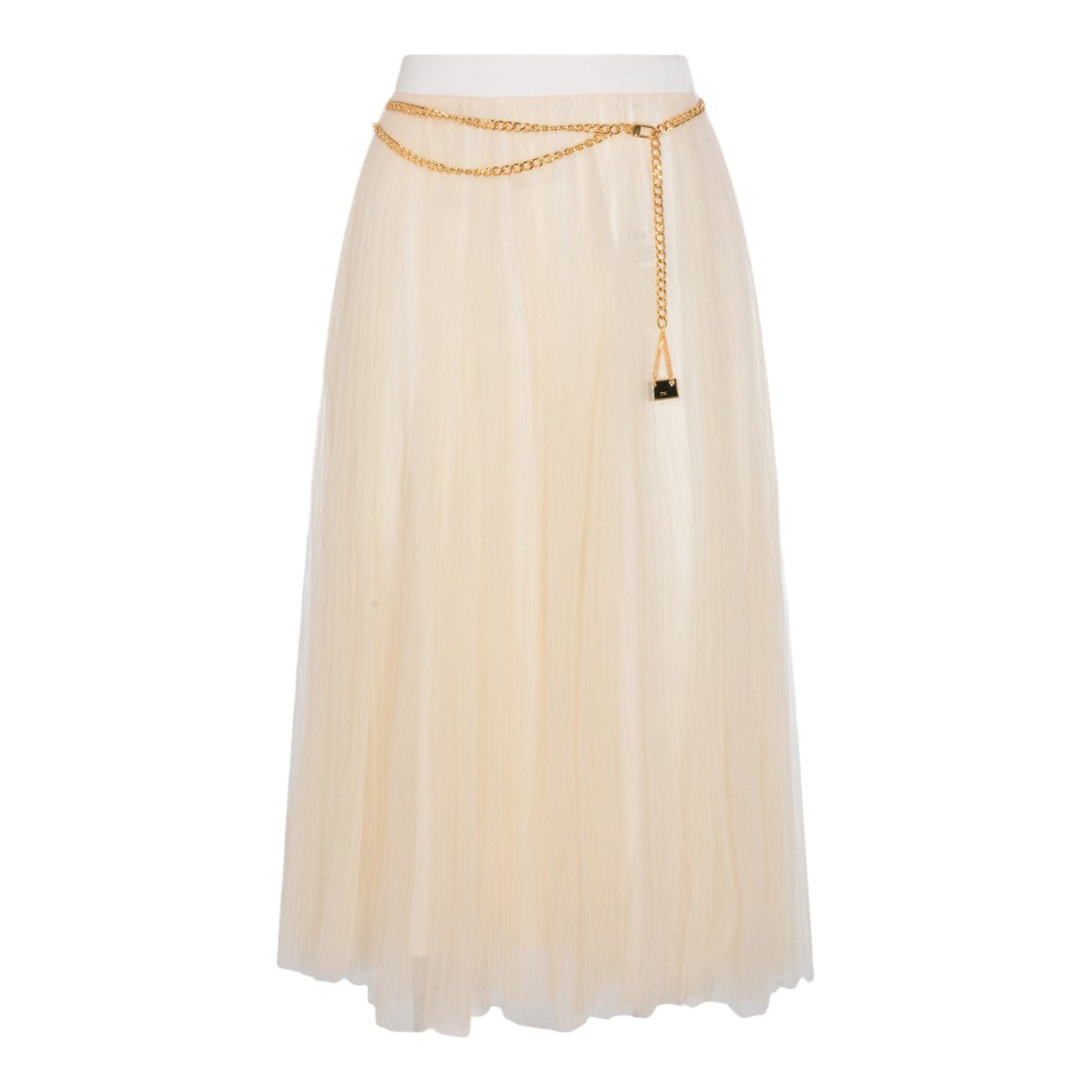 Elisabetta Franchi Flowing Tulle Skirt With Gold Chain Belt
