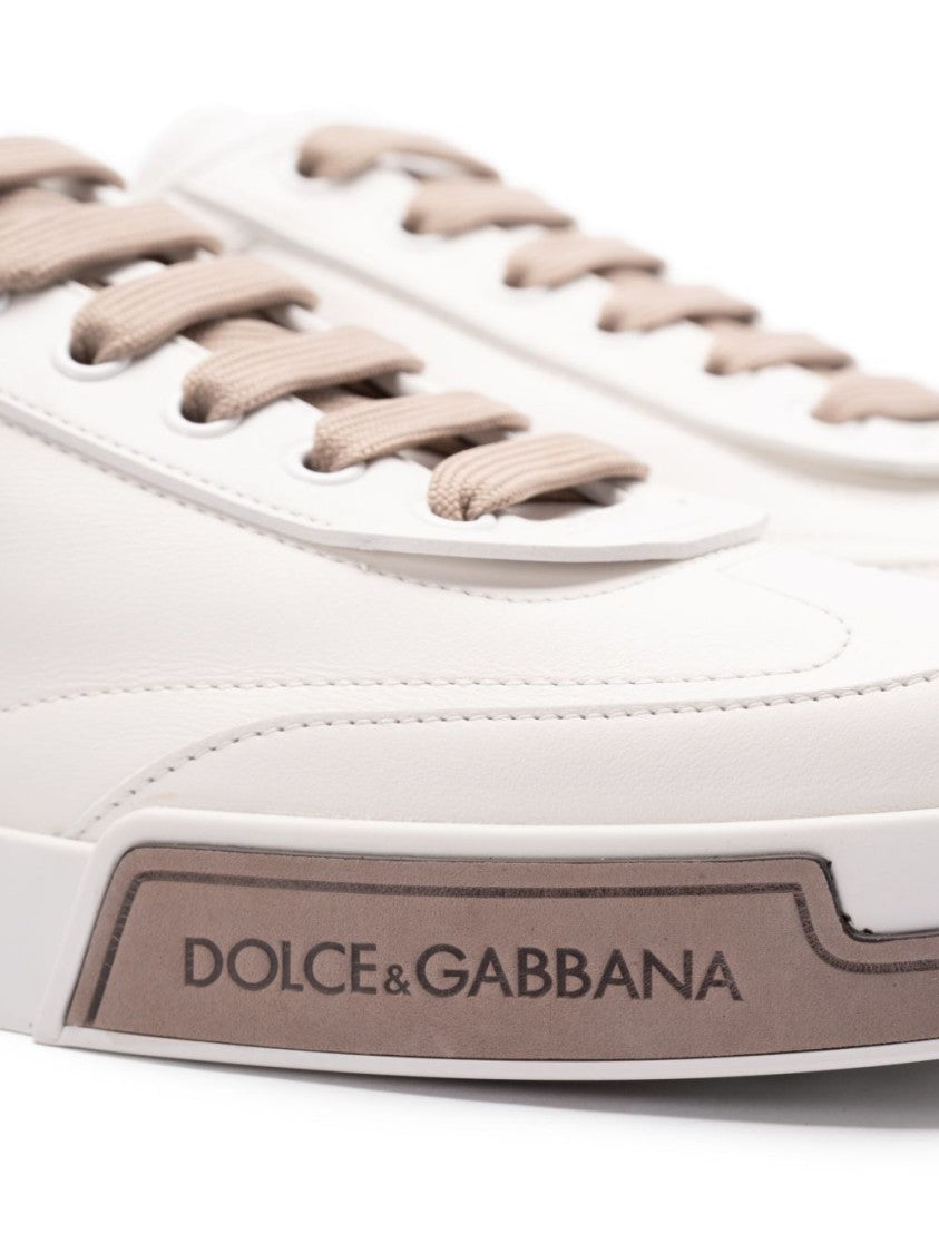 Dolce & Gabbana Light Beige Sneakers With Lace-Up Fastening