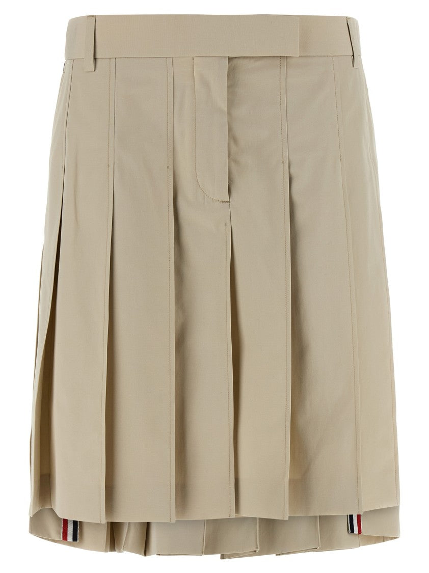 Thom Browne Pleated Cotton Mini Skirt With Grosgrain Ribbon And Asymmetric Hem