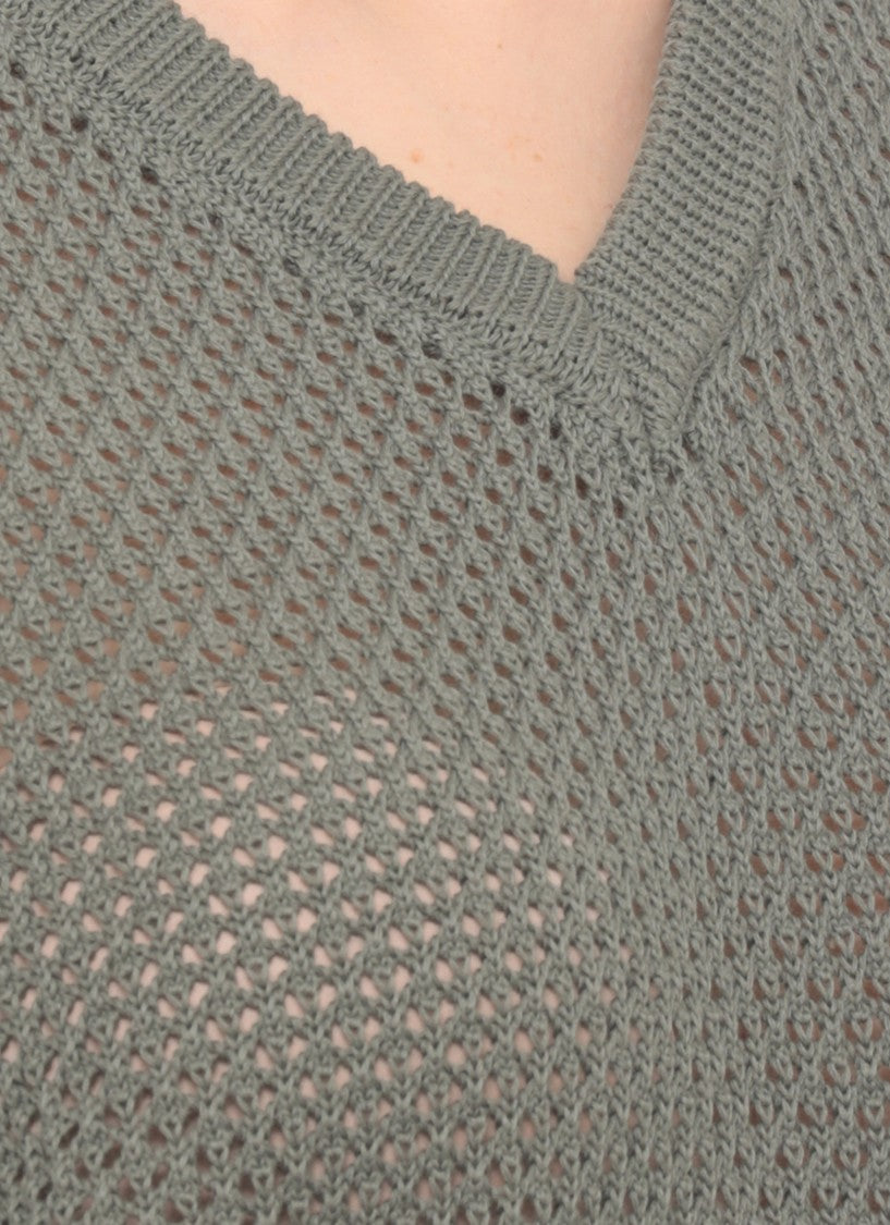 Peserico Grey V-Neck Perforated Sweater