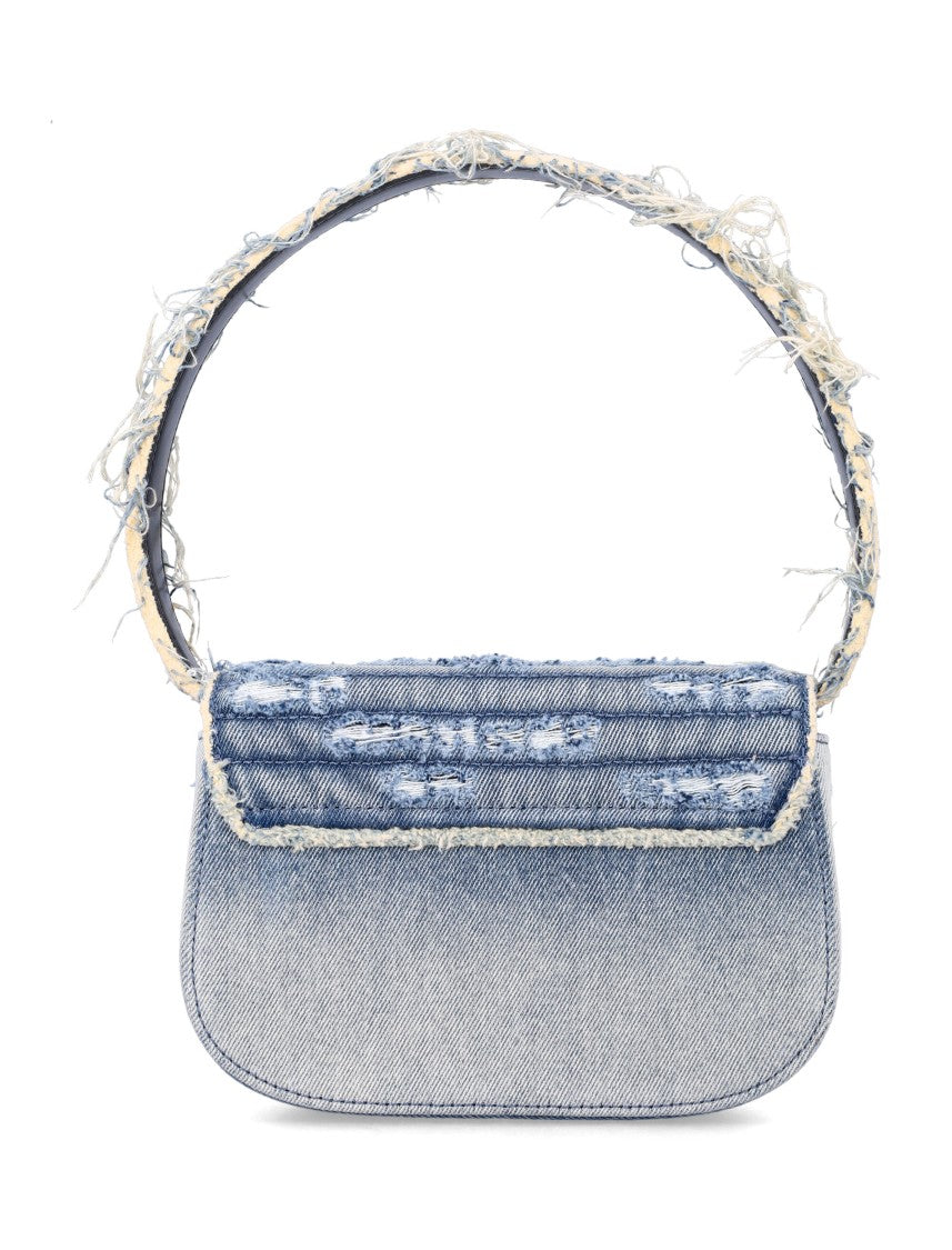 Diesel Structured Blue Denim Shoulder Bag With Rhinestone Logo