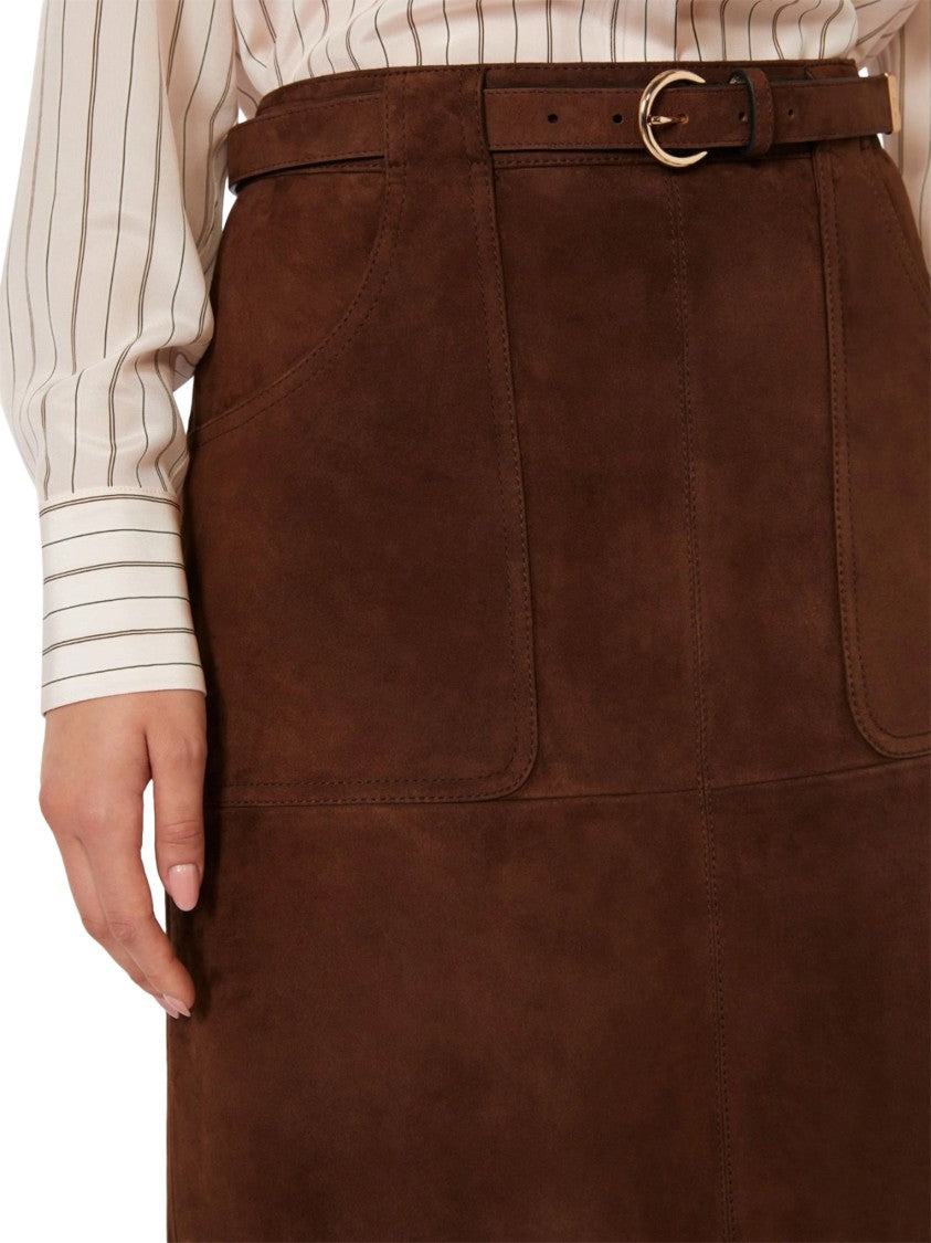 Max Mara A-Line Lambskin Leather Skirt With Fitted Waistband