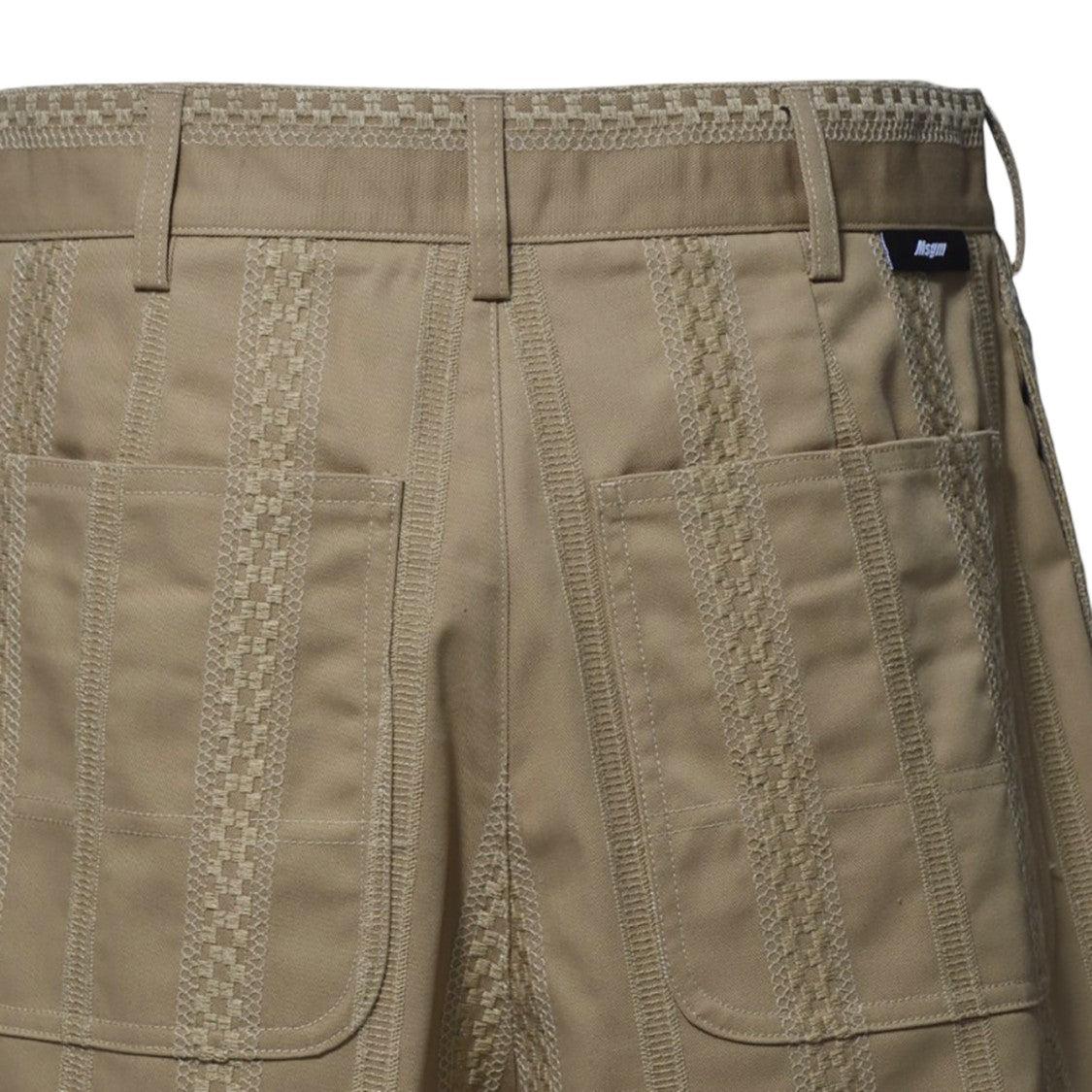 Msgm Camel Cotton Shorts With Embroidery