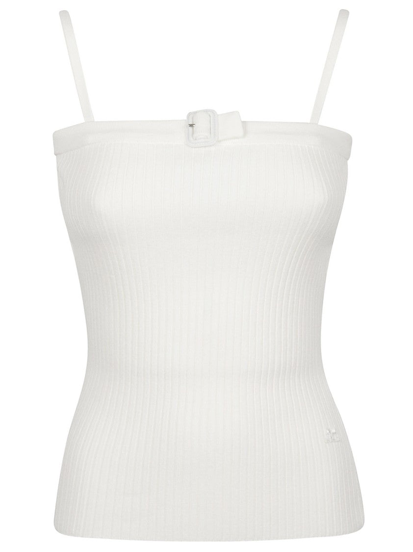 Courrèges Buckle Detail Ribbed Viscose Blend Top