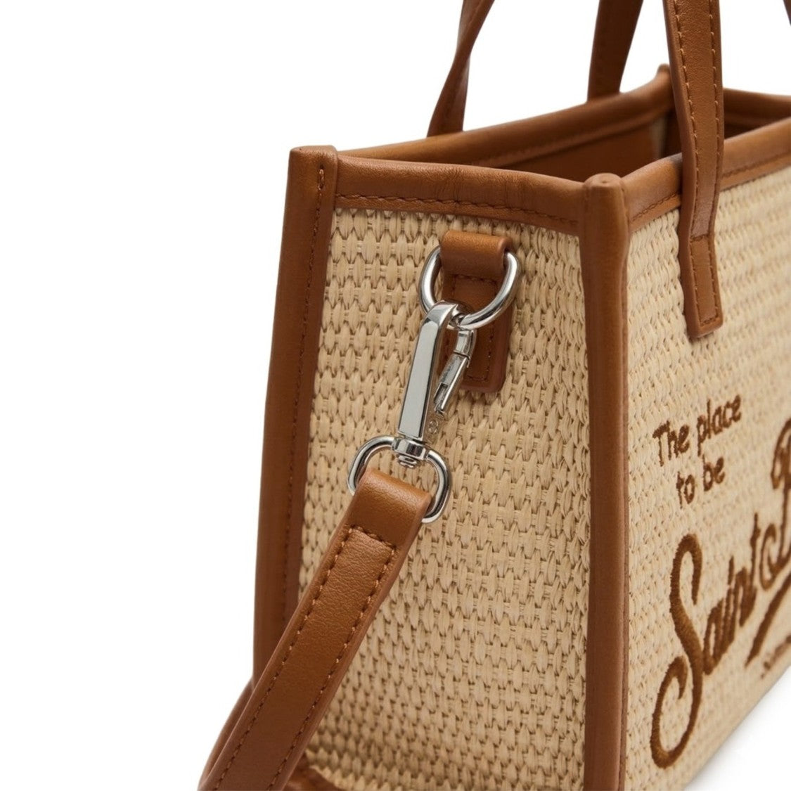 Mc2 Saint Barth Rectangular Woven Tote Bag With Leather Trim