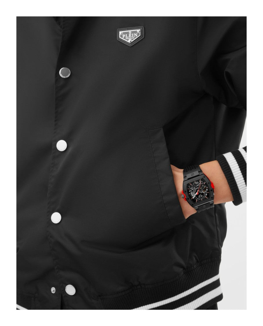 Philipp Plein Aquastorm Bracelet Watch With Black Skeleton Dial And Textured Silicone Strap