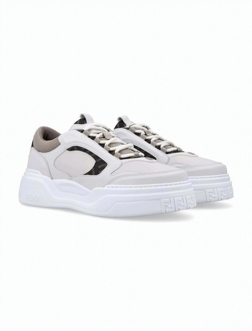 Fendi Low-Top Sneakers With Textured Lambskin And Calf Leather