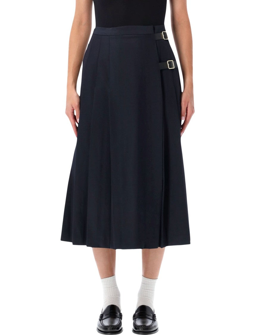 Barbour Quilt Pleated Buckled Midi Skirt