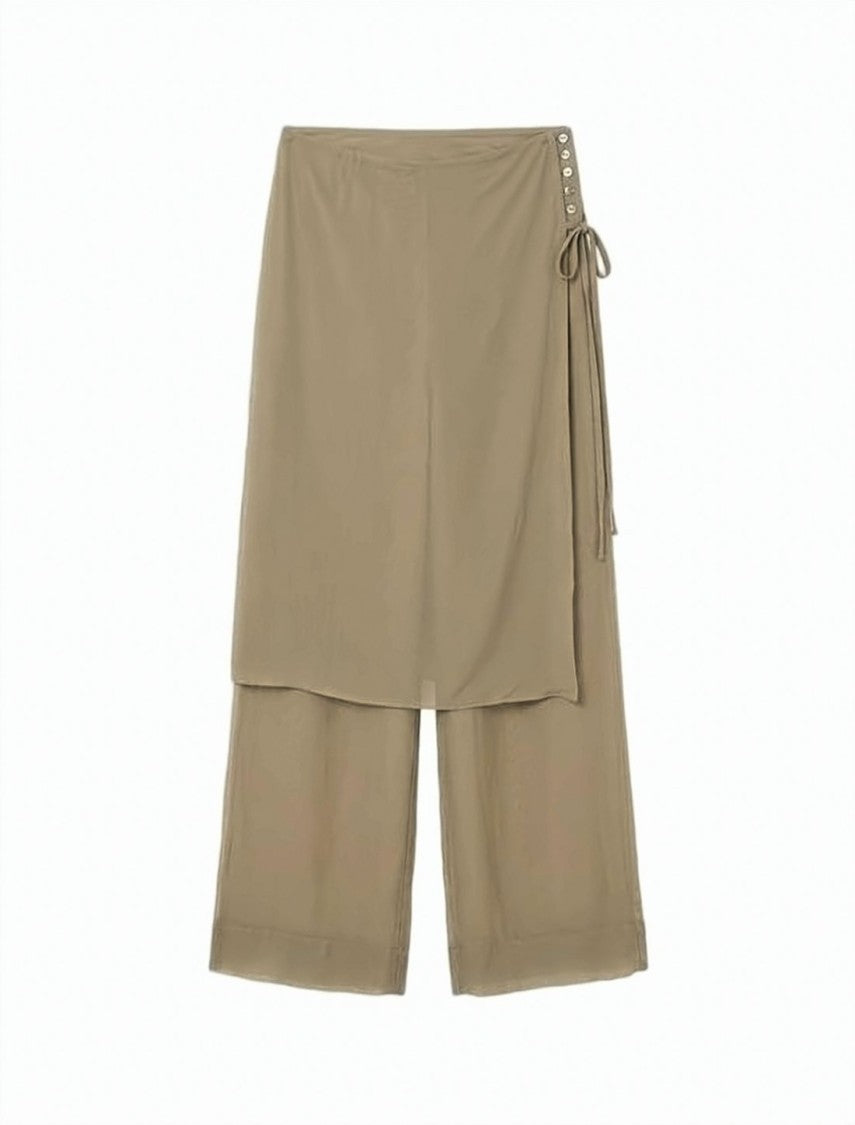 Paloma Wool Silk Layered Wide-Leg Pants With Sheer Outer Panel