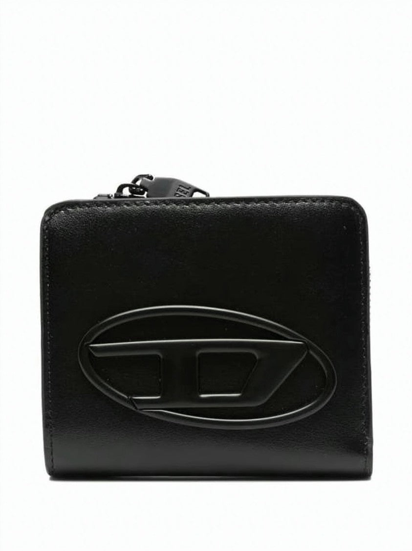 Diesel Zip-Around Black Leather Wallet With Embossed Logo