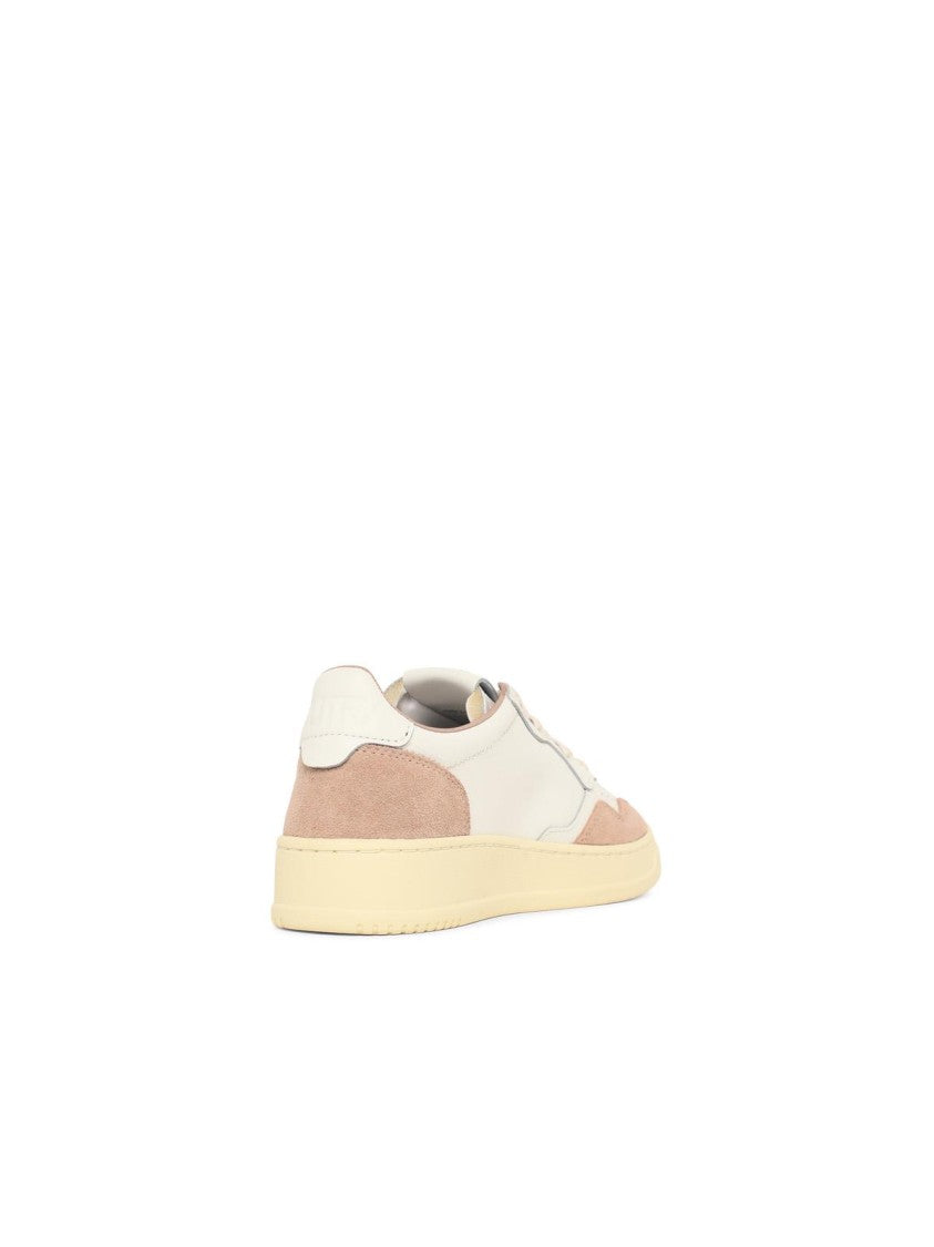 Autry 'Medalist Low' White Leather Sneakers With Nude