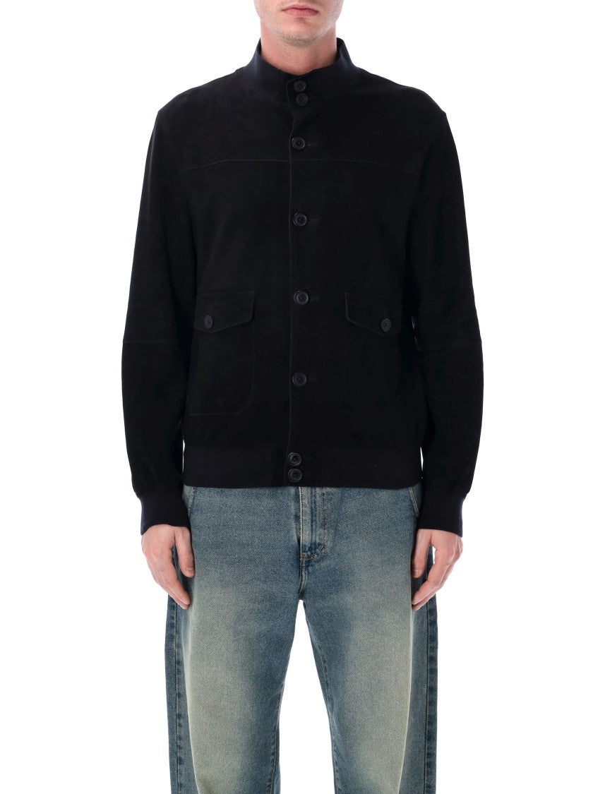 Sword Suede High Collar Button Biker Jacket