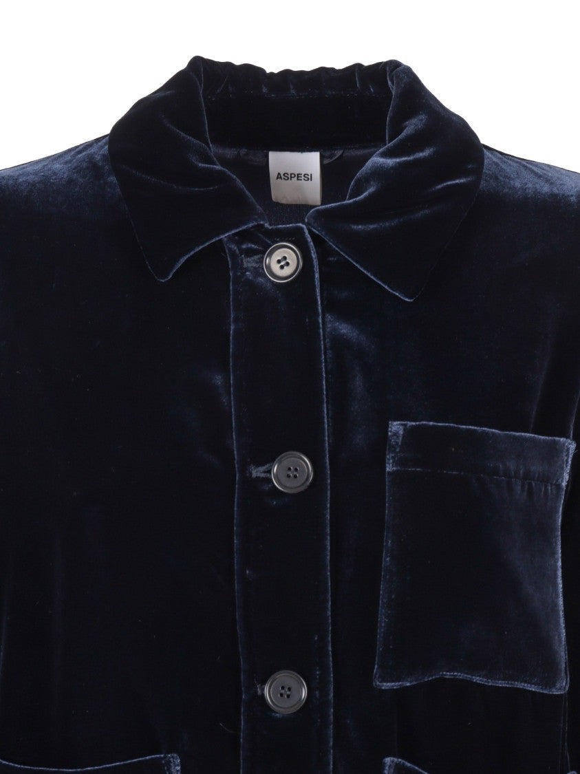 Aspesi Button-Up Blue Jacket With Soft Texture
