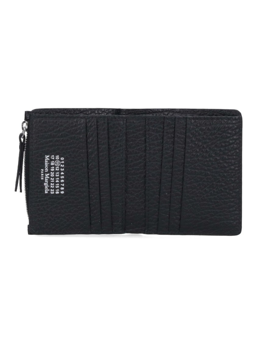 Maison Margiela Compact Black Hammered Calf Leather Zip Wallet
