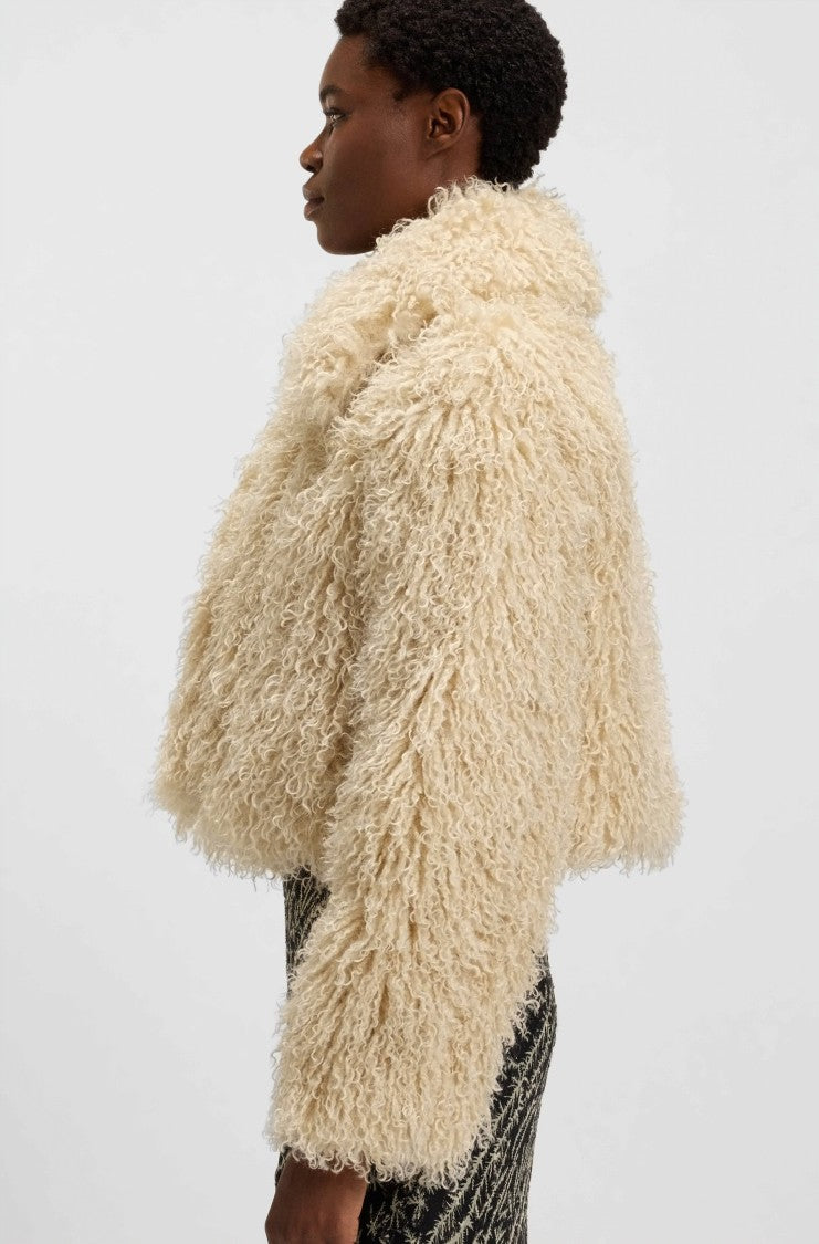 Boss Cropped Beige Ankle-Length Faux Fur Coat